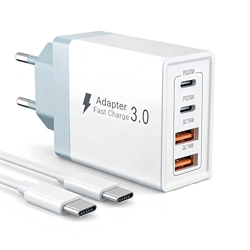 USB C Ladegerät, 4 Ports Mehrfach Ladegerät mit USB C Kabel 1.8M, 45W Schnellladegerät PD 3.0 USB Netzteil für Apple iPhone 17 16 15 14 13 12 11 X 9 8 7 6Pro Max, iPad, Samsung USB C Ladestecker