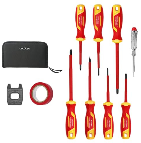 Cecotec Juego de Destornilladores Aislados 7 Piezas HardGyro 11 SafeVolt Magnetic. Aislados VDE hasta 1000V, VDE y GS, Acero CR-V, Puntas Magnéticas, Incluye Magnetizador, Buscapolos y Cinta Aislante