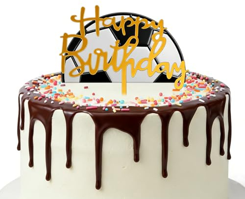 2 Stück Tortendeko Fussball Acryl Tortenaufleger Fussball Deko und Happy Birthday Tortendeko Cake Topper Football Torten-Dekoration für Geburtstagskuchen Kuchen Dekorationen