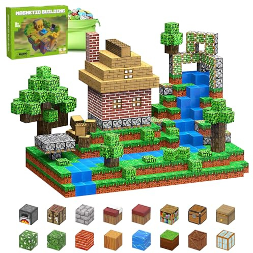 ShifenHong Magnetische Bausteine 120 Magnetblöcke mit 5 Minifiguren, 10 Aufklebern, Pixel Blocks Design, Kreatives Magnetspielzeug für Kinder ab 3 Jahren, Kinder.