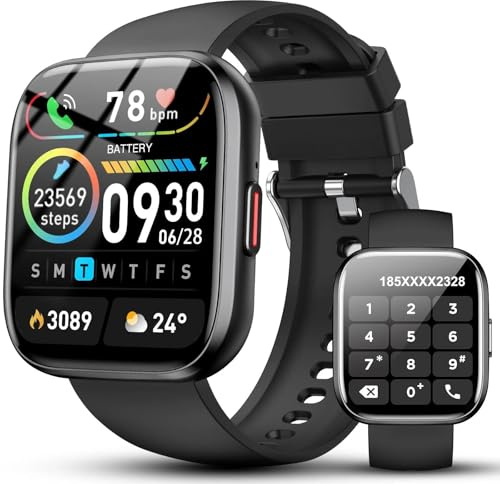 2026 Smartwatch Herren Damen, 1,85 HD-Touchscreen Smart Watch mit Telefonfunktion, 112+ Sportmodi Fitness Tracker, IP68 Wasserdicht Sportuhr mit Pulsmesser Schrittzähler für iOS Android, Schwarz Uhr