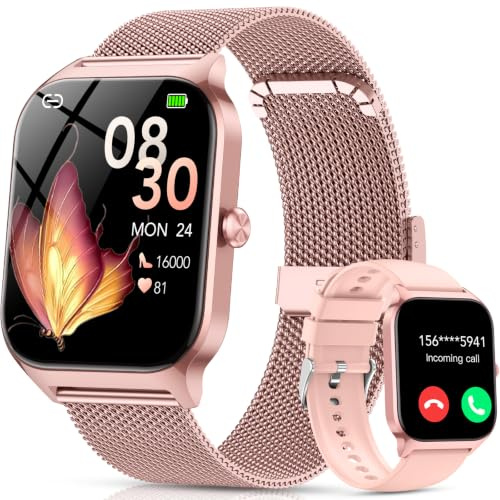 CASCHO Montre Connectée Femme avec Appel Bluetooth,1.85 HD Smartwatch Femme avec Fréquence Cardiaque/Sommeil/SpO2, 120+ Modes Sportifs, IP68 Étanche Fitness Tracker, Montre pour Android iOS Rose