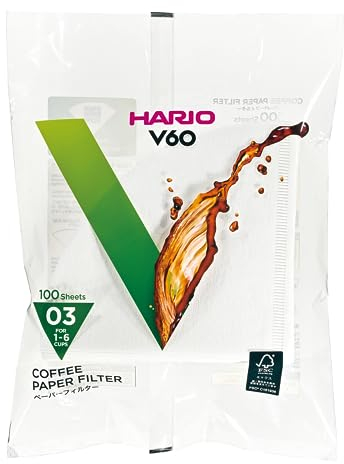 Hario V60 Coffee Filter Papers White 100 Sheets, Size 3-100pcs, Packaging may vary