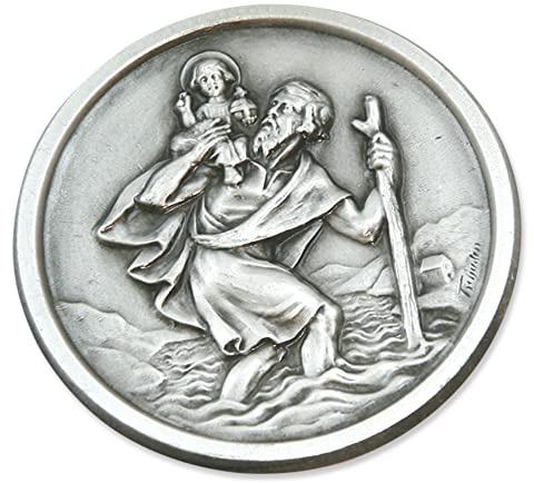 CHRISTOPHORUS AUTOPLAKETTE Ø 3 cm – Aus Metall, mit Magnet & KLEBEPAD – Schlichte CHRISTOPHERUS AUTOMEDAILLE – Schutzpatron der Reisenden – Geschenk für Autofahrer – MaMeMi
