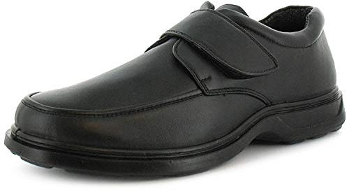 Comfisole Percy Mens Smart Shoes - Comfortable Black Footwear for Men with Touch Fastening Strap. Casual Lightweight Wide Fit Shoes for Men Black 10 UK