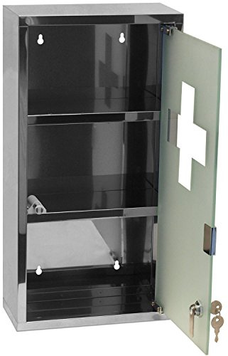 Edelstahl Medizinschrank mit Tip-on Automatik Arzneischrank Medikamentenschrank Hausapotheke Erste-Hilfe Wandschrank 25x48,5x12cm