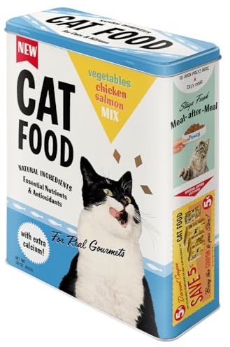 Nostalgic-Art Boîte de Conservation rétro XL, Cat Food Mix – Idée de Cadeau pour Amoureux des Chats, Grande récipient métallique, Design Vintage, 4 l