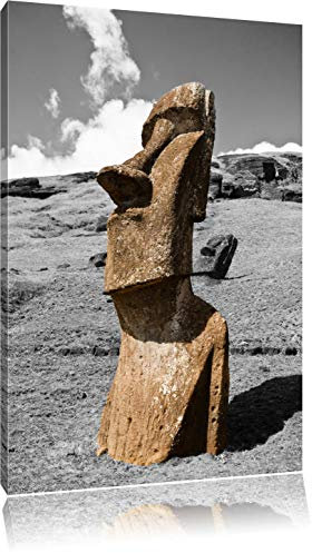 Pixxprint verschüttete Moai Statue auf den Osterinseln B&W, Größe: 120x80cm, Leinwandbild, fertig gespannt, Wandbild, Dekoration, Kunstdruck, kein Poster