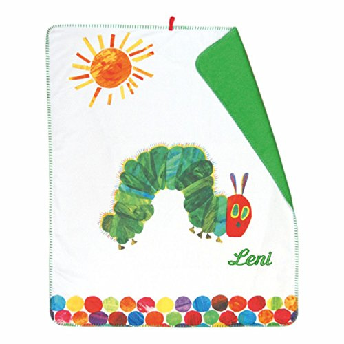 Smithy Babydecke mit Ihrem Wunsch Namen in der abgebildeten Stickschrift bestickt Raupe Nimmersatt 75 cm x 90 cm Namensdecke