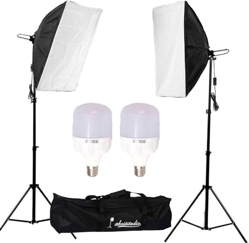 Abeatstudio Kit d'éclairage Softbox avec 2 x 50 x 70 cm boîte à lumière et 2X 25W LED Ampoules E27 5500K et Trépied,Kit d'éclairage Photographie pour Youtube,Tiktok,Portraits de Studio