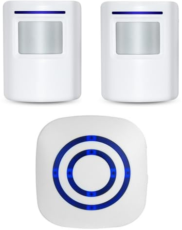 Wireless Home Security Driveway Alarm, Enegg Entry Alert, Visitor Door Bell Chime with 1 Plug-in Receiver and 2 PIR Motion Sensor Detector Alert System, Quality Sound and LED, 38 Melodies