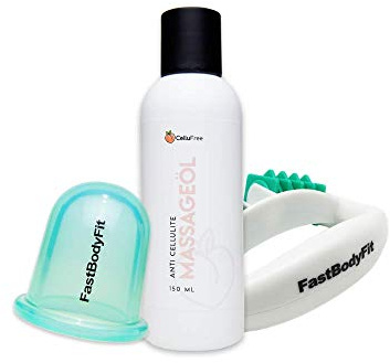 FastBodyFit Massage-Roller & Cellulite Cup Set gegen Cellulite und Hautproblemen + 30 Tage Anti-Cellulite-Challenge (Online-Kurs), Transport-Tasche und Video-Tutorial - Farbe: Minze