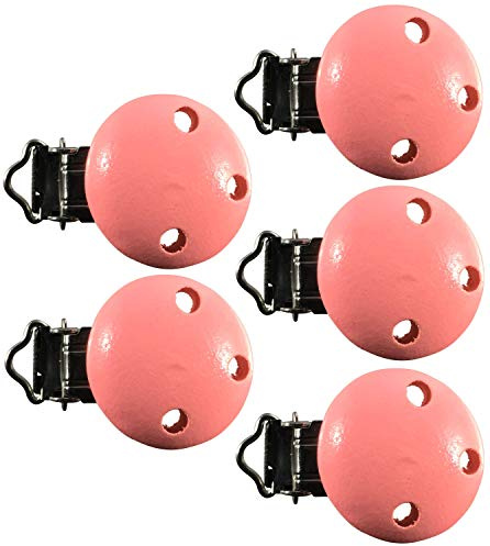 Schnullerclip Farbe Menge Auswahl Holz schadstofffrei Nuckelclip Baby Clip, Farbe:rosa, Anzahl:5 Schnullerclips