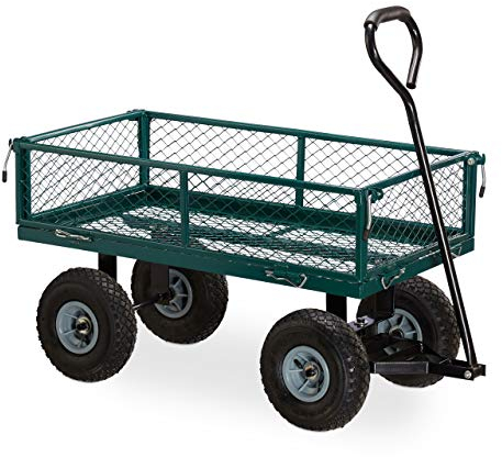 Relaxdays Handwagen, praktischer Bollerwagen für den Garten, Outdoor Transport, klappbare Seitenteile, bis 150 kg, grün