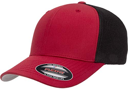 Flexfit Unisex Trucker Mesh Fitted Cap – Zweifarbig Verschluss, rot/schwarz, Einheitsgröße