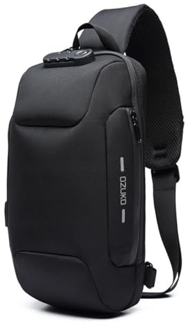 OZUKO Casual Sling Bag, Zaino a Spalla Borse a Tracolla Impermeabile Crossbody Borsa Sling Petto Borse, Uomini Sport Fitness Chest Bag con Porta di Ricarica USB, Nero, Taglia unica, Casual