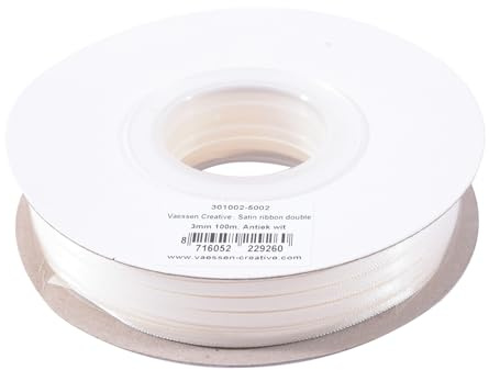 Vaessen Creative satinband 3 mm x 100 m, vitt, antik, band, dekorband, band för pyssel, tygband för bröllop, dop och födelsedagspresenter