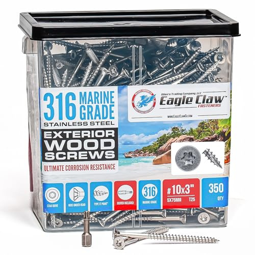 Allen's Trading Co. #10 x 3 Inch 316 Stainless Steel Screws Marine Grade (350 Pack, T25 Star) | Stainless Steel Wood Screws w/Driver Bit | High Corrosion Resistance for Coastal Construction