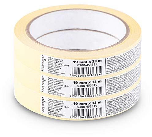 Scley 3 Stk Malerkrepp/Kreppband 19 mm x 33 m Serie 545, Papier Malerband, Abdeckband für Maler mit Kautschukkleber