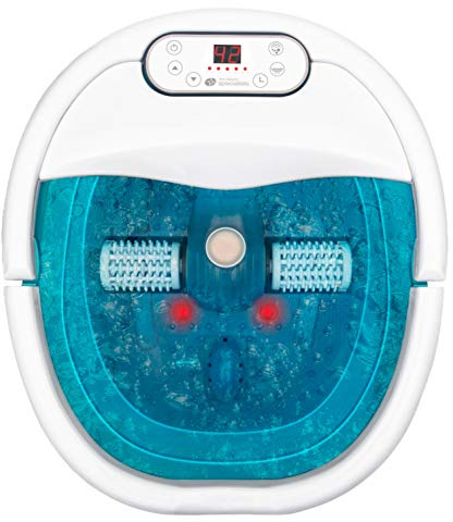 Rio Foot Spa Bath with Motorised Massaging Rollers, Adjustable Time & Temperature Settings, 3 Pedicure Tools, Relaxing Bubbles, 20 Hydrotherapy Jets, Powerful 450W Water Heater
