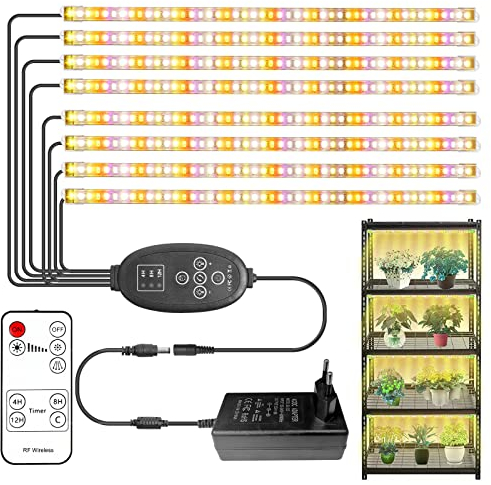 SINJIAlight [8 Pack] LED Pflanzenwachstumslichtstreifen Vollspektrum für Zimmerpflanzen mit Auto ON/Off Timer, 384 LEDs / 10 dimmbare Stufen, Grow Lampe für Hydrokultur Sukkulent, Plug and Play