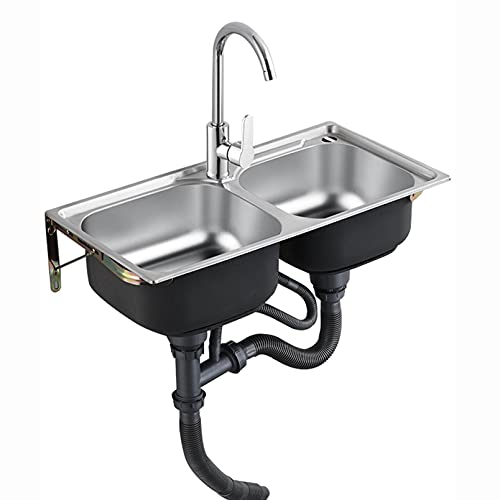 Küchenspüle Spülbecken Wandmontage Ausgussbecken Edelstahlspüle, gartenwaschbecken mit Wasserhahn,für Outdoor, Indoor, Garage,Küche,Restaurant, Outdoor Restaurant (Size : 75×40cm)