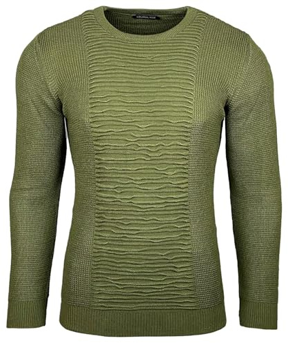 Subliminal Mode Pull Homme en Maille Col Rond - Style Basique - Pull Grosse Maille Nervuré - Pull Over Tricoté Hiver Manches Longues - Idée Cadeau BX1881