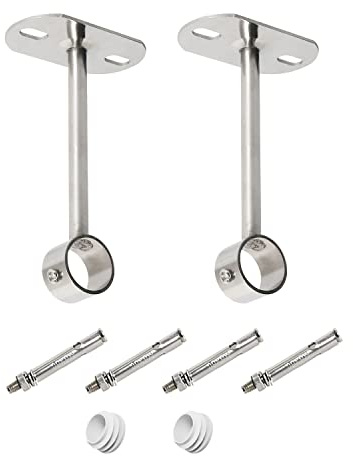 Ohamtes 2Pcs ID25mm (1), L200mm, Clothes Rail mounting Bracket, Shower Curtain Closet tie Rod Support Frame, Curtain Rod Flange Socket, Suitable for Ceiling or Wall mounting