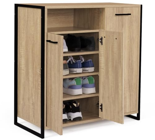IDMarket - Armoire à Chaussures 18 Paires Luis 3 Portes avec Niche Design Industriel