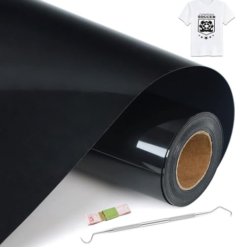 NCRGB Plotterfolie Textil,TransferfolieVinyl Vinylfolie Plotter Bügelfolie zum Bedrucken,Flexfolie Plotter Textil für DIY-T-Shirt & Anderen Stoffen Stoffe (Schwarz, 30.5×10 m)