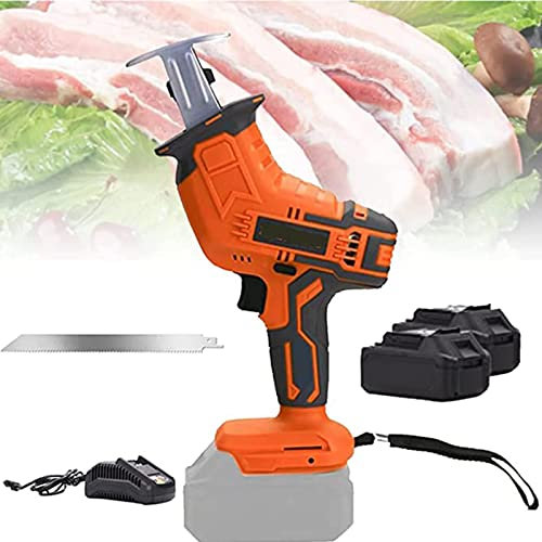 Sierra Eléctrica para Cortar Huesos Carne, Sierra Huesos Carnicero, Sierra Sable Inalámbrica con Dos Hojas de Sierra, Cortar Huesos y Carne Congelada, Fácil de Usar,2battery+1sawtooth