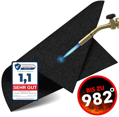 EVOCAMP Tapis Ignifuge 40x32 cm – Protection cheminée Anti-feu, Tapis de Protection pour Sol de Barbecue, Plaque Anti-feu, Couverture Anti-feu, Tapis de Protection Ignifuge – résiste à 982 °C