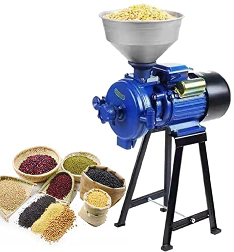 BEESOM Molinillo Eléctrico de Cereales Húmedos Y Secos, Molino Maíz Eléctrico, Molino de Alimentación, Molinillo de Trigo, Molinillo de Cereales, Molino de Harina con Embudo,Blue-220V