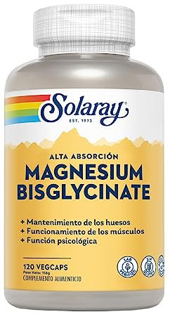 Solaray Magnesio Bisglycinato | Alta absorción | sin glute | apto para veganos|120 Veg Caps