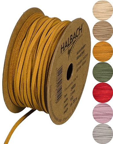 Halbach veganes Kunstlederband, 3 mm x 20 m, honiggelb | Veganes Lederimitat, für Armbänder, DIY-Handwerk, Scrapbooking und Kartenherstellung