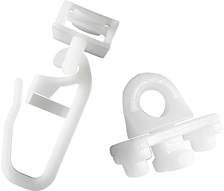 dekondo klick Fix Gardinengleiter inkl. Feststeller (Komplettset), Faltengleiter und Feststeller für Schienen/Stangen mit 6 mm Laufnut/Profilschlitz (100x klick Fix Gleiter + 12x Feststeller)