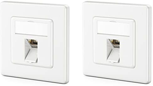 deleyCON 2x Presa di Rete CAT7 1 Porta - 10 Gigabit - Scatola da Incasso Ethernet LAN/Presa Dati Schermata + 2x Keystone RJ45 CAT7 per Cavo Patch DSL e Cavo di Installazione - Bianco