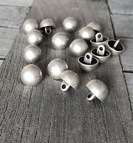 silber matt gewölbt kleine Metall Knöpfe Halbkugel mit Öse 12mm oder 15mm (10 Stück) (15mm)