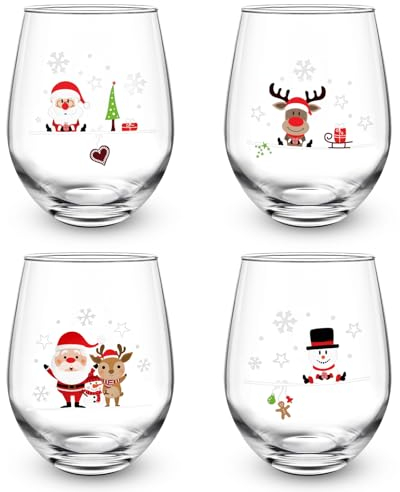 Joymaking Weihnachtsweinglas Groß, Christmas Weingläser 4er Set, Glühweinglas Günstig, Weihnachtsgeschirr Set, Weinglas Weihnachten Set Geschenk 520ml