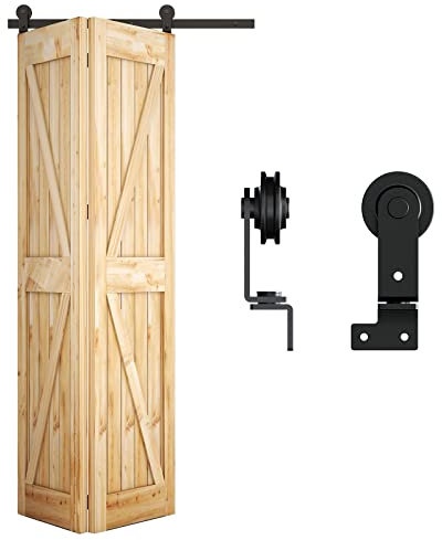 WOLFBIRD 91cm/3FT Bifold Schiebetürbeschlag für 2 Bifold Türen einseitig gerichtetes Beschlagsystem,Falttür Kit für Türöffnung unter 76cm, keine Tür（T Stil）