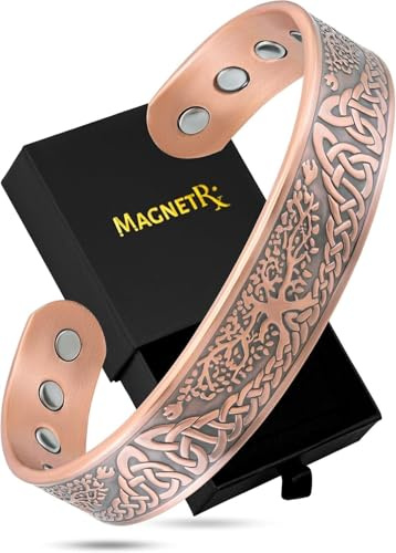 MagnetRX® Pulsera magnética para hombre – Cobre puro 99.9%, terapia magnética ajustable (árbol irlandés)