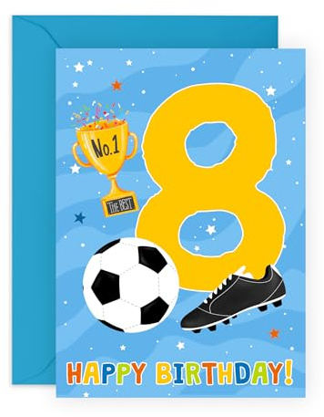 CENTRAL 23 Geburtstagskarte zum achten Geburtstag für Jungen – Fußball Alter 8 – Happy 8th Birthday Grußkarte für Kinder – 8 Jahre alt – Fußball – Meilenstein-Baby-Karten Alter 8 – Kind – kommt mit