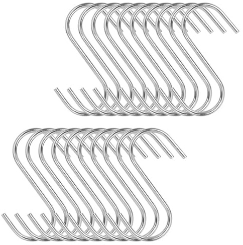KSUKTSW 20er-Pack S Haken, S Haken Garderobe, Küchenhaken Edelstahl Hanging Hooks, S Form Haken für Küche Garderobe
