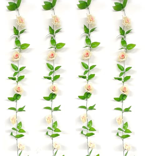 douyif Blumengirlande Rosengirlande 4Stk 2.4M Künstliche Blumenranke Hängende Seidenblumen Künstliche Kunstblumen Gefälschte Rose Vine Girlande Für Hochzeit Garten Party Haus Büro Dekor (Rosa)