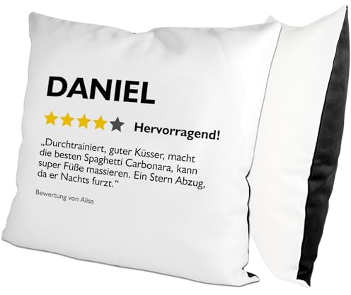 glitzertassen.de® | Personalisierte Bewertung | personalisiertes Kissen mit Spruch | Geschenk | Kissen mit Druck | Liebe | Deko Kissen | Fotokissen für Freunde | Kuschelkissen | Weiß/Schwarz