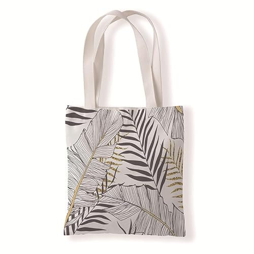 Tote Bag Hoja De Palma Dorada Bolsa de Tela Algodón y Cáñamo Bolsas de Tela para Pintar Gran Capacidad Bolsa Tela Plegable Bolso Tela Duradero Totebag Reutilizable Bolsos de Tela 30x40cm/2 Pcs