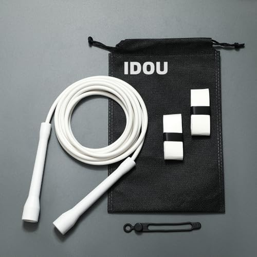 IDOU | 5MM White PVC Jump Ropes for Fitness | Indoor/Outdoor Adjustable Speed Jump Rope w/Unbreakable ABS Handles | Skipping Rope for Men & Women & Boxing Jump Rope