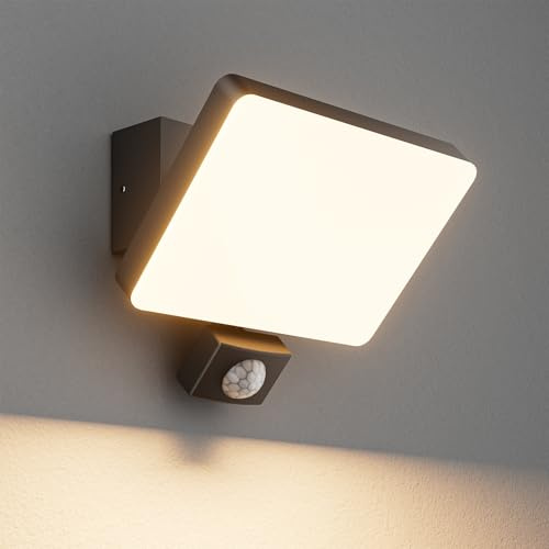 K-Bright Außen Wandleuchte mit bewegungsmelder Schwarz | Warmes Licht aussenlampe mit bewegungsmelder aus Aluminium, 24W IP65 wasserdicht außenleuchte für Balkon, Garage, Garten