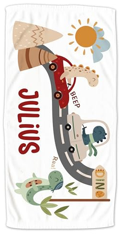 GRAZDesign Dino Handtuch mit Namen personalisiert für Kinder, Badetuch Kinderhandtuch - 100x50cm
