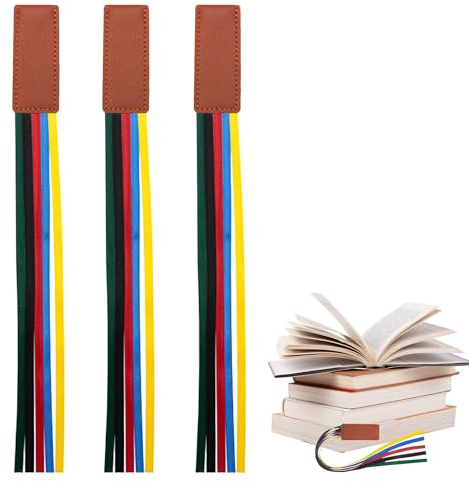 3 Stück Band Lesezeichen mit 5 Bunt Bändern Lesezeichen mit Band Lesebändchen Kunstleder Lesezeichen Set Lesen Zubehör Lesezeichen Bibel Bücher Markierungen für Bücher Büro Lesen Briefpapier Roman